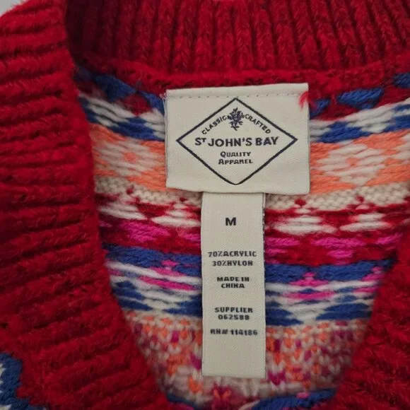 St. John's Bay Women's Beige Red Fair Isle Knit Pullover Sweater Size Medium - Picture 6 of 11